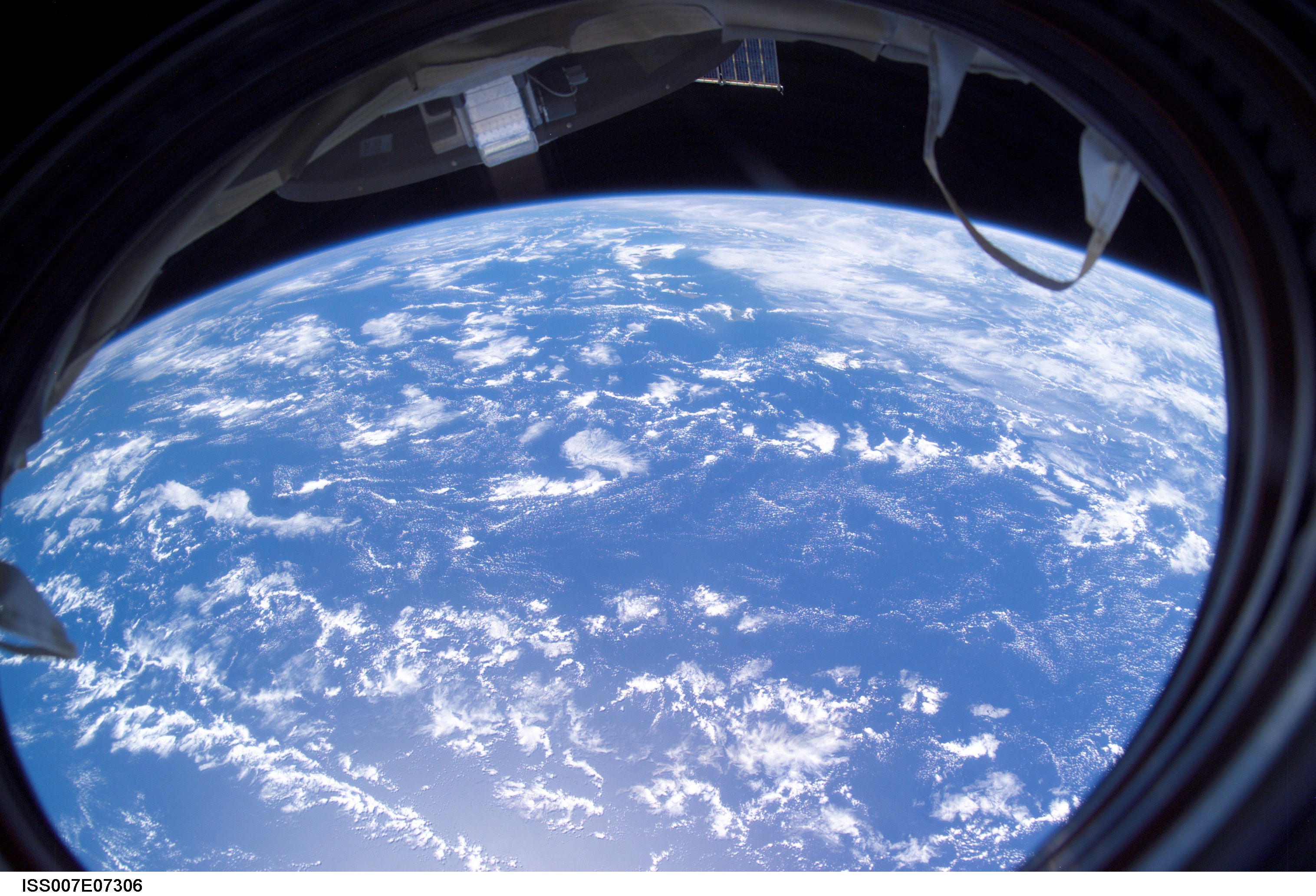 Earth photographed from the International Space Station showing the blue oxygen atmosphere