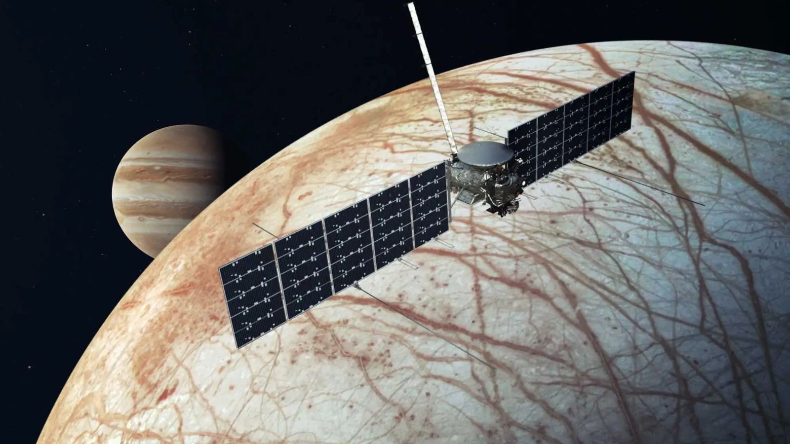 NASA Galileo image of Jupiter's moon Europa showing its icy surface