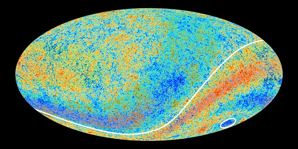 All-sky map of the cosmic microwave background from the Planck satellite, the basis of one of two conflicting measurements of the Hubble constant