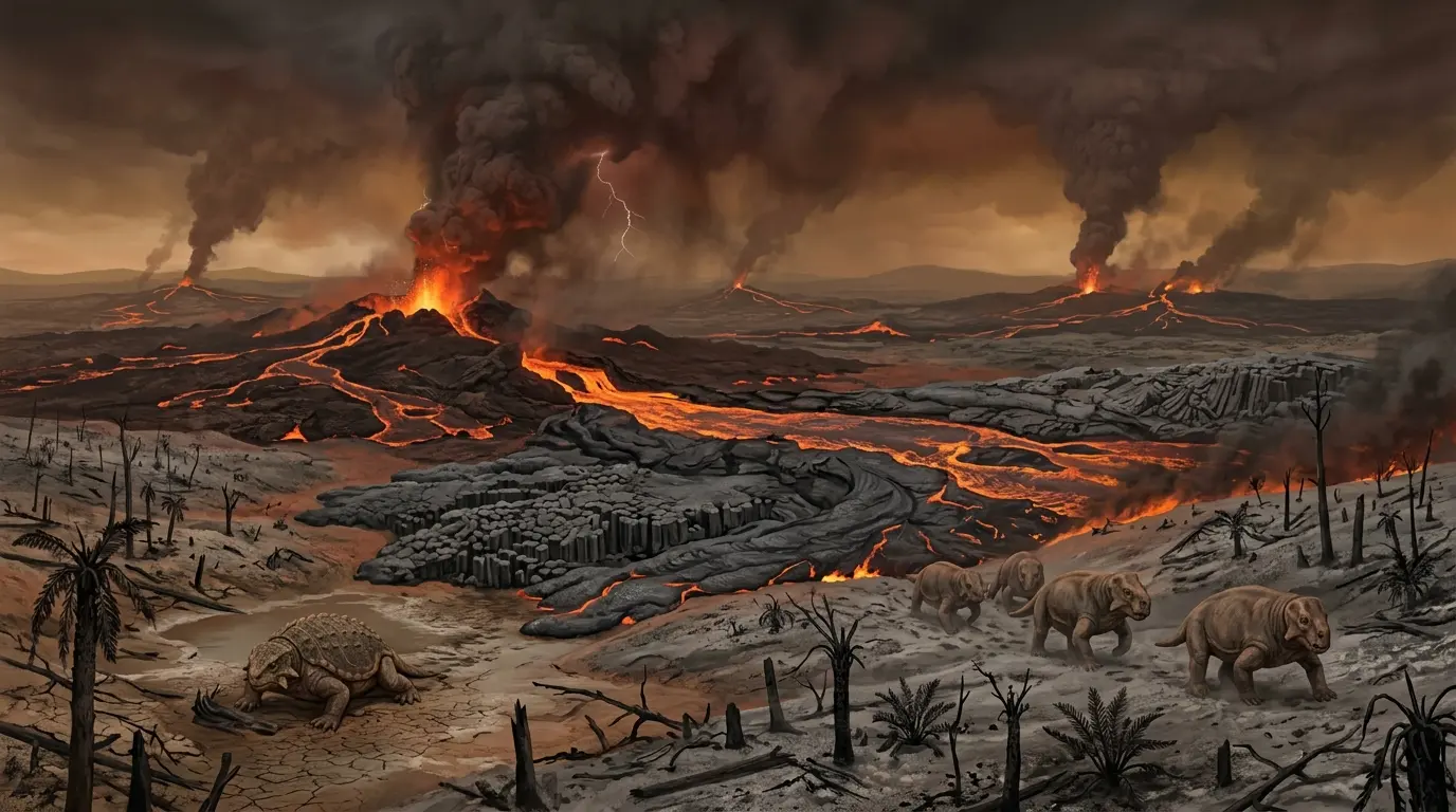 Aerial view of the Siberian Traps — remnants of the eruption that triggered the Permian-Triassic mass extinction